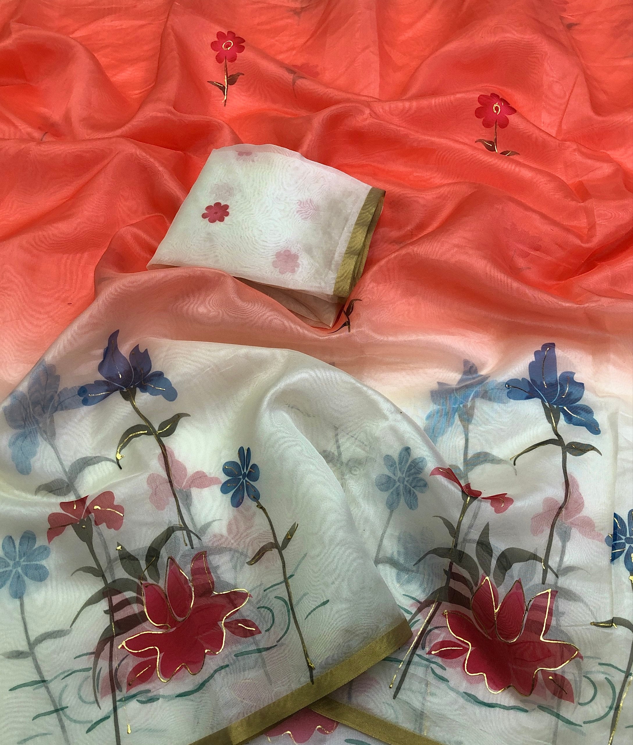 Saarif Organza with floral digital print Saree