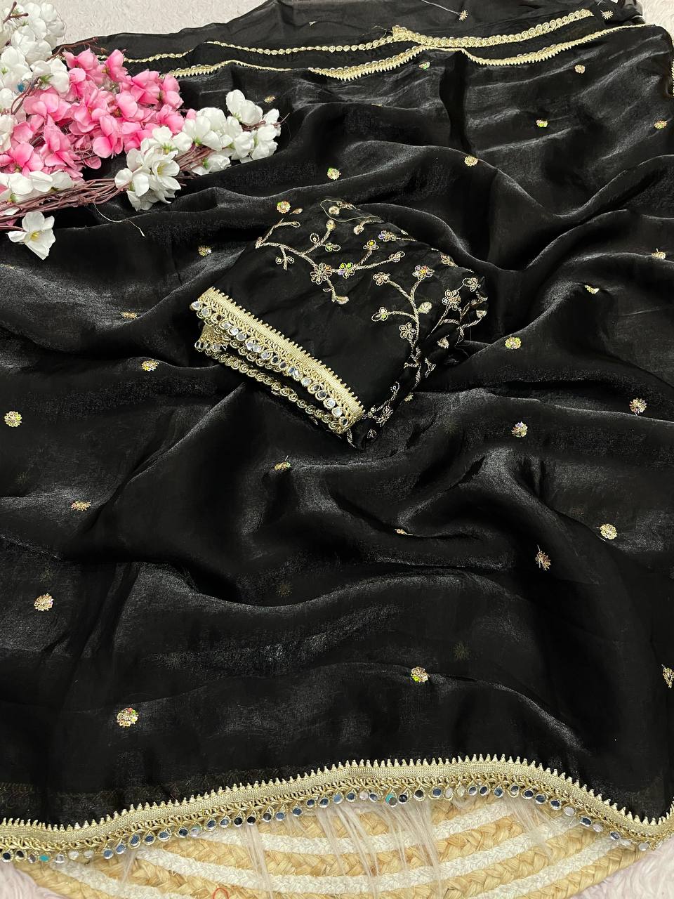 Pretty Fandy Sattin Sequence Butti all Over Saree