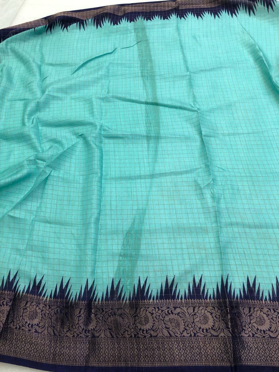 Hunnahh Chenderi Chex Weaving MISPRINT SAREE
