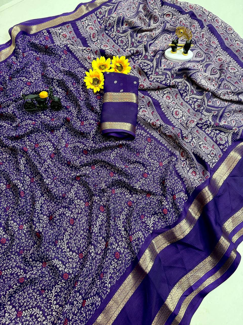 Nazneen Dull Moss Chiffon Printed Saree