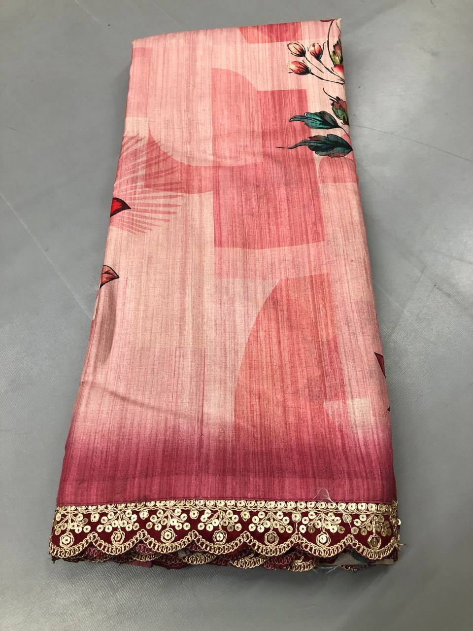 Crush Weaving kalamkari Print & Sequence Work Saree with Blouse