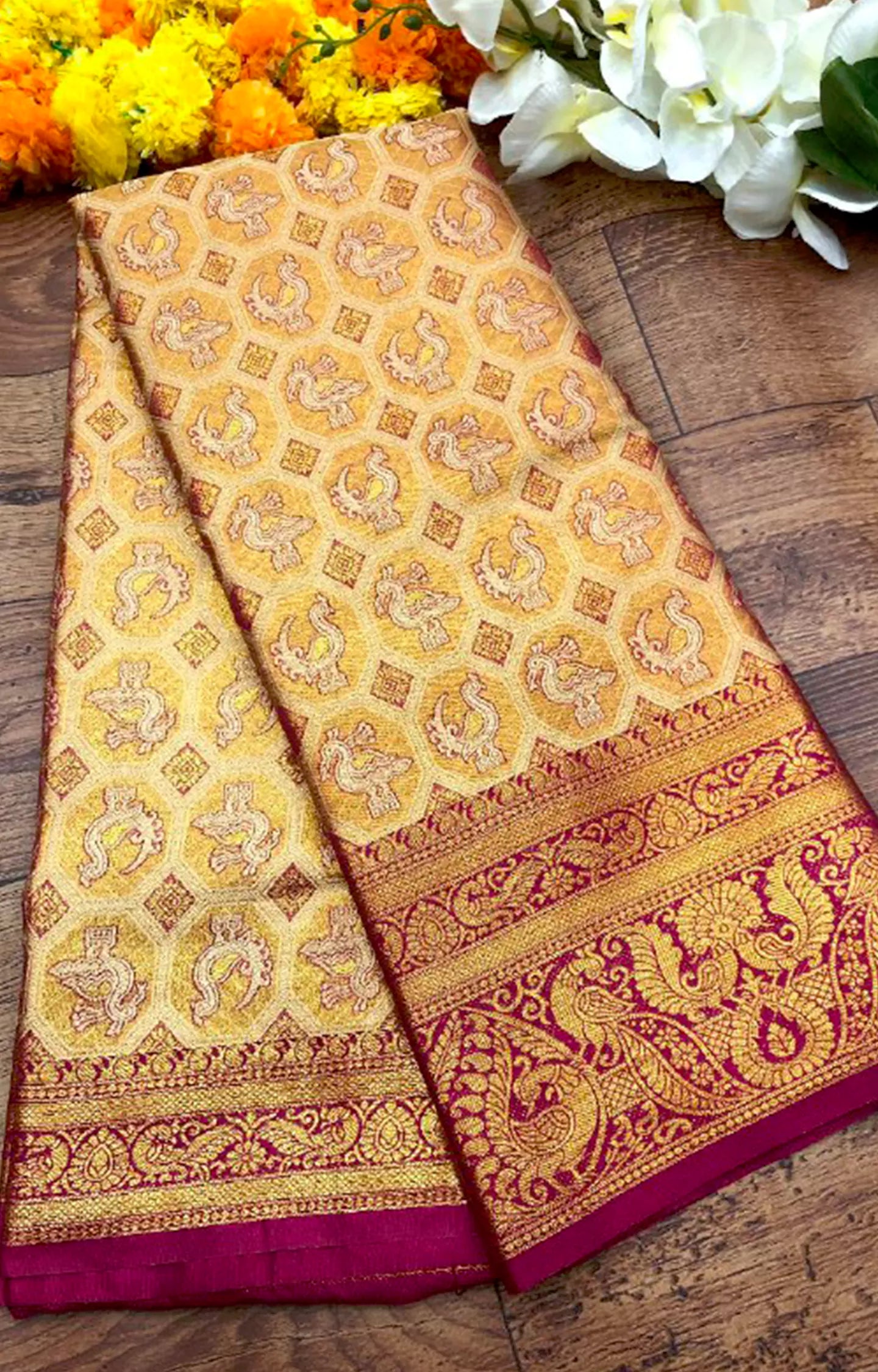 ZODE 3 KANJIVIRAM PATTU SILK PURE GOLD ZARI WEAVING SAREE.